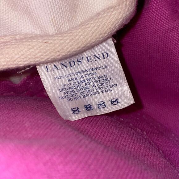 Lands End Canvas Tote Bag Boat Floral Toile Medium 16" Beach Travel Pink Pockets - Picture 3 of 16